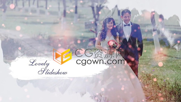 FCPX插件制作浪漫婚礼相册视频水墨遮罩展示照片动画带音乐素材下载