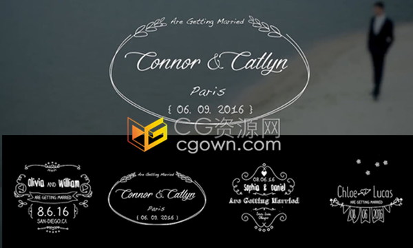 FCPX插件8种卡通手绘风格标签字幕婚礼视频文字标题动画预设