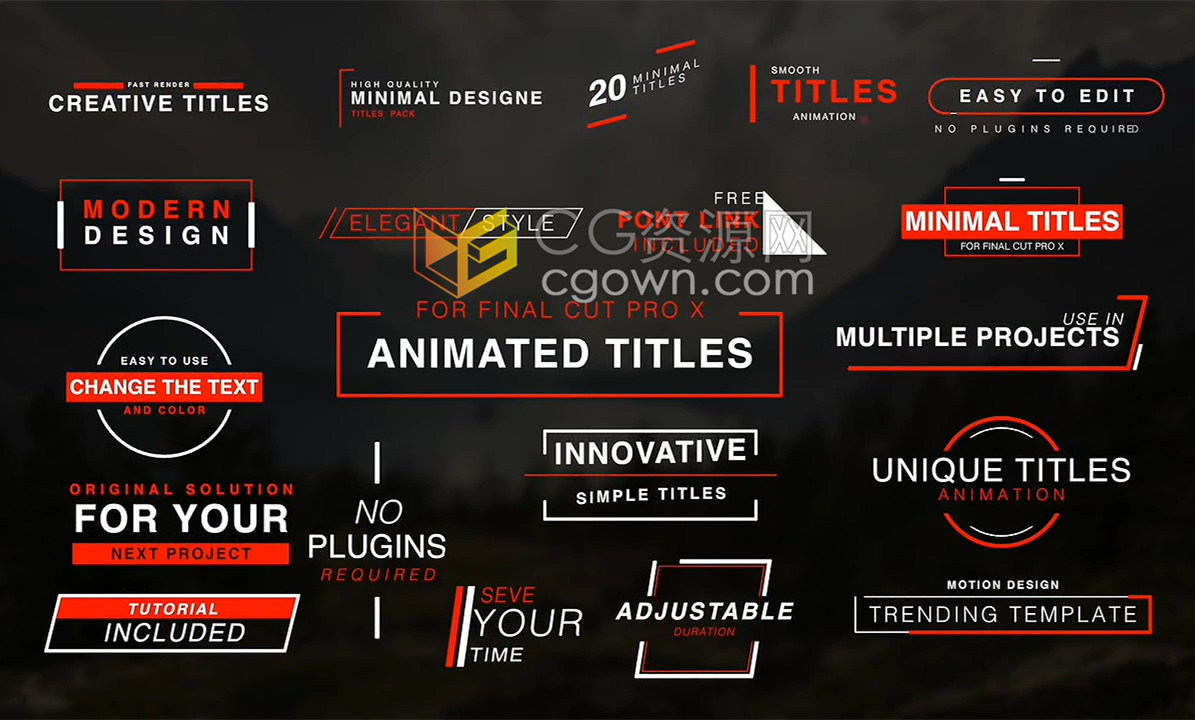FCPX插件Titles字幕动画20组现代简约文字标题效果制作