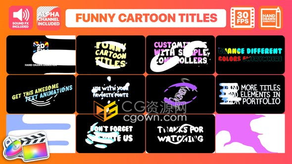 FCPX字幕插件卡通液体水飞溅文字标题动画与LOGO效果加音效