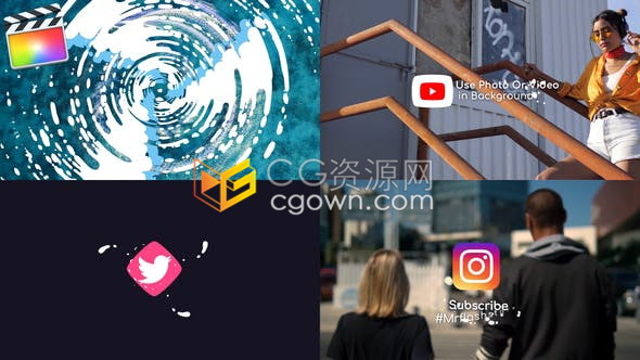 FCPX片头插件2组卡通液体水MG图形LOGO动画效果支持4K