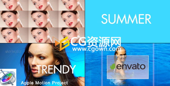 Motion模板 时尚商业广告形象宣传片画面分割拼贴时尚模特展示片头 免费下载