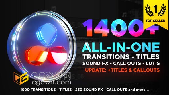 DaVinci Resolve模板-1400+资源包视频转场文字标题字幕音效LUT调色预设