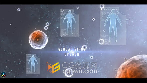 达芬奇模板-医学生物科技人体病毒场景介绍文字标题动画Resolve17模板