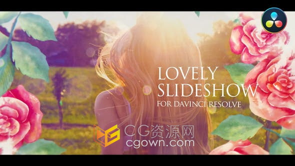 达芬奇Resolve模板-可爱浪漫幻灯片水墨花朵水彩遮罩照片动画相册视频