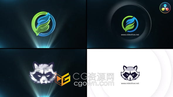 Resolve模板-3D动画大气镜头光晕光线LOGO旋转视频片头效果