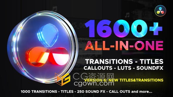 Resolve模板-1000种视频转场+250种LUT调色预设+250组SFX音效还有标题字幕动画