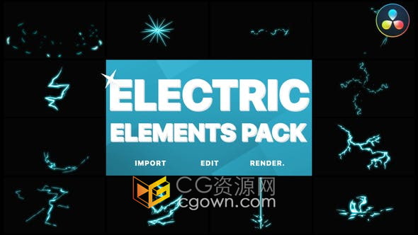 DR达芬奇模板-12组卡通手绘电气能量闪电图形元素视频Electric Elements
