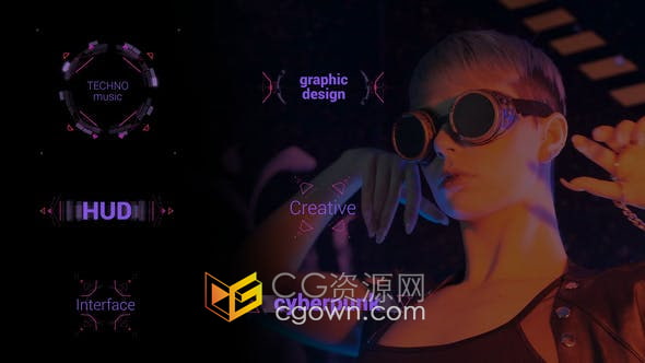 Resolve17模板-4K分辨率HUD Titles赛博朋克科技图形动画视频字幕