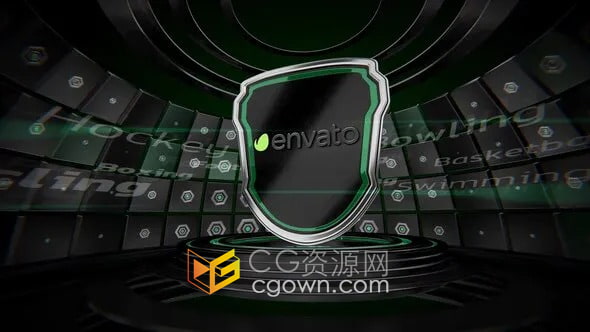 Resolve模板-运动盾牌旋转3D场景LOGO动画视频片头