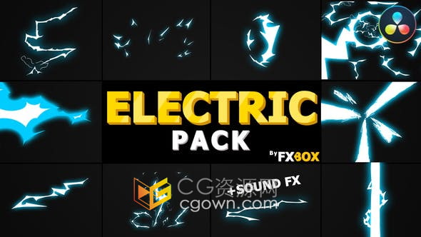Resolve模板-10组卡通手绘能量闪电效果MG视频元素