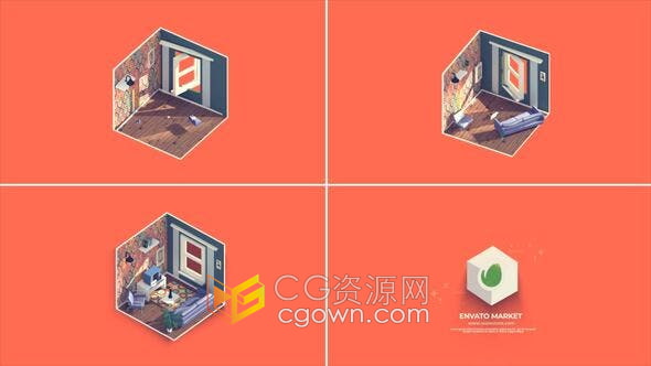 Resolve模板-3D立方体房子内部展示房地产开发公司品牌宣传视频