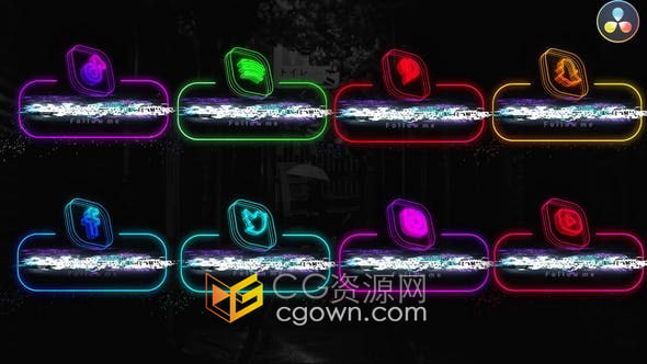 Resolve模板-9组社交媒体图标动画发光字幕条包括抖音