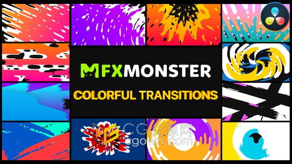 Resolve模板-12组彩色卡通MG图形动画效果过渡视频转场