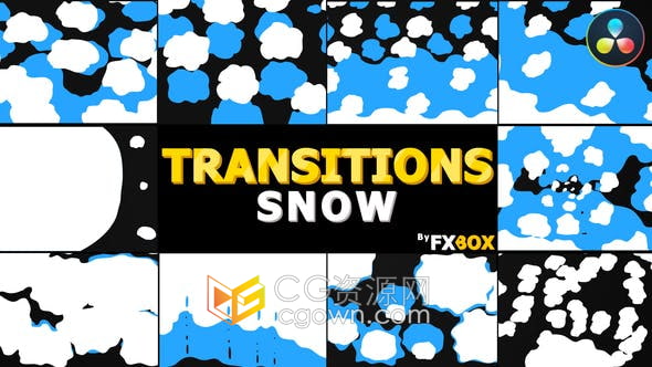 达芬奇模板-彩色云朵和雪过渡形状动画制作卡通圣诞新年庆祝视频节目广告特效