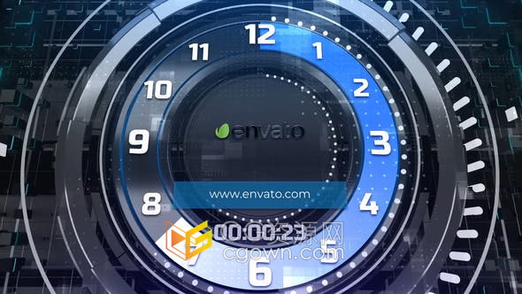 达芬奇模板-带有时钟秒数未来派3d场景电视节目科技新闻介绍广告倒计时包装