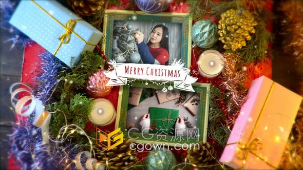 达芬奇模板-融合实拍镜头圣诞场景展示新年假期节日美好回忆相册