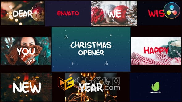 达芬奇模板-时尚快乐圣诞新年节日文字动画落雪元素庆祝活动揭幕战