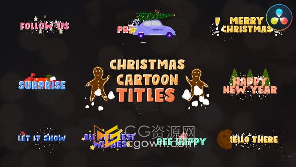 达芬奇模板-可爱雪球雪花元素卡通圣诞节演示新年活动标题文本动画