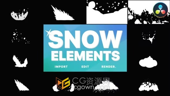 达芬奇模板-手绘雪元素雪球冰刺冻结和过渡新年冬季节日视频冰霜动画效果