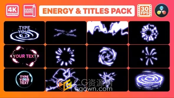 达芬奇模板-手绘动态能量元素和标题制作音乐舞蹈运动短视频特效