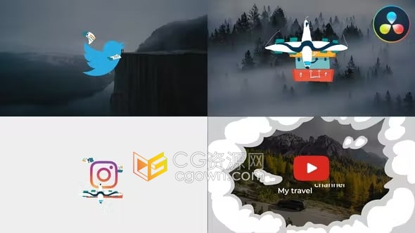 达芬奇模板-卡通行李旅行元素多彩动画标志片头