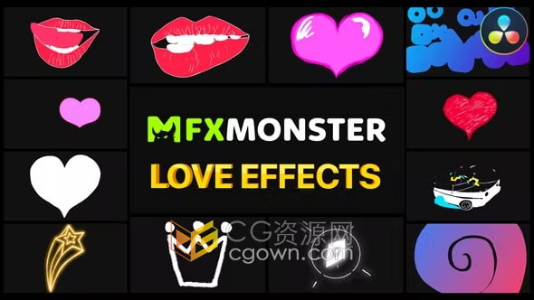 达芬奇模板-独特浪漫爱情元素Love Effects爱的告白舞蹈音乐美容视频叠加