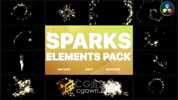达芬奇模板-一组漂亮的火花粒子特效动态叠加元素包