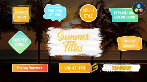 达芬奇模板-明亮多彩夏日风格笔刷文字动画影视节目可爱活力气泡标题