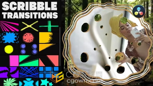 Scribble Transitions Resolve模板20组卡通手绘涂鸦动画视频转场效果
