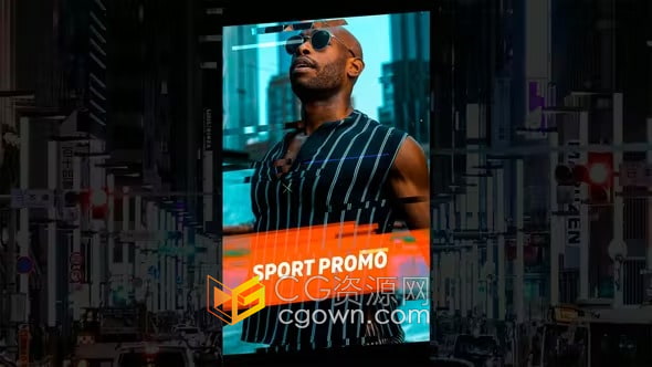 达芬奇模板-街道LED面板网站横幅广告游戏体育故障风格垂直版视频包装