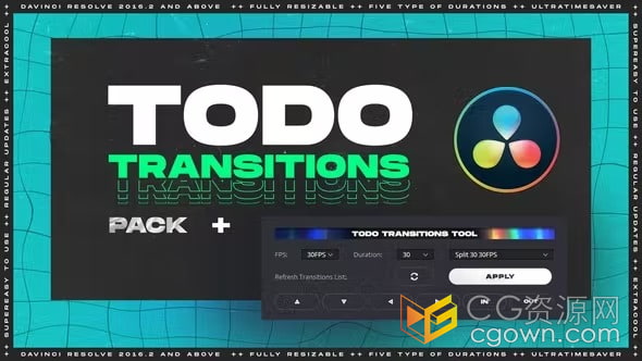 DaVinci Resolve达芬奇模板-ToDo过渡10种独特类别的视频转场