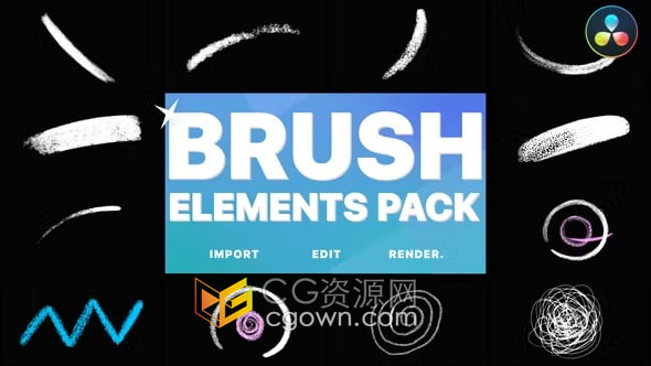 达芬奇模板-系列画笔元素卡通漫画艺术涂鸦游戏线条划痕效果视频广告