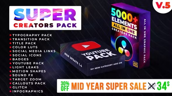 视频编辑工作者素材包5000+文字标题转场DR模板与LUTs调色