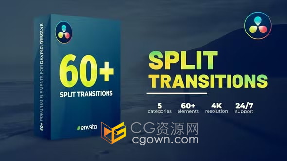 Split Transitions DR达芬奇模板60种预设 画面分割拆分视频转场