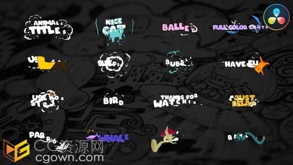 可爱卡通动物创意有趣动态标题动画达芬奇模板