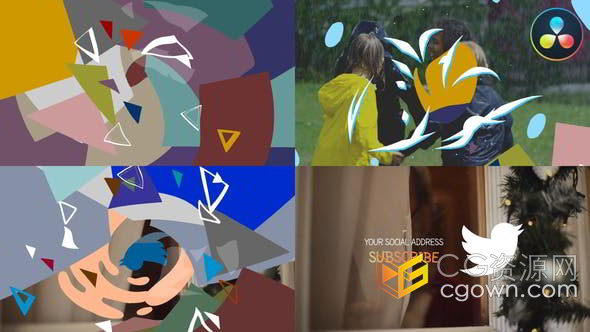 多彩手绘几何卡通动态创意标志LOGO动画达芬奇模板