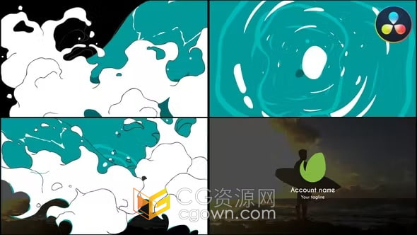 卡通波浪液体图形动画LOGO视频片头-DR达芬奇模板