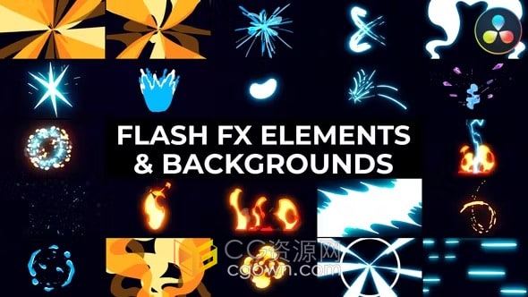 DR达芬奇模板-酷炫动画能量动态灯光闪电和闪光特效卡通元素