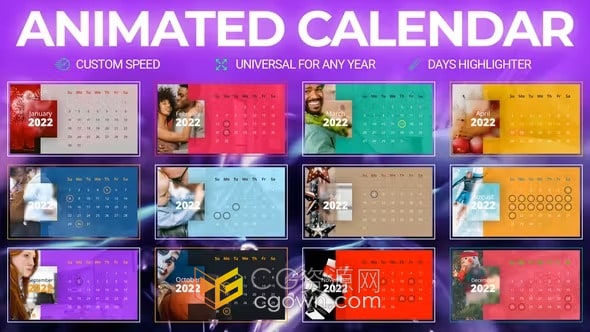 2022~2025年日历排版设计动画动态海报-Resolve模板