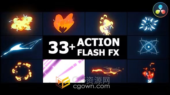DaVinci Resolve模板Flash FX 33种动态卡通特效元素动画