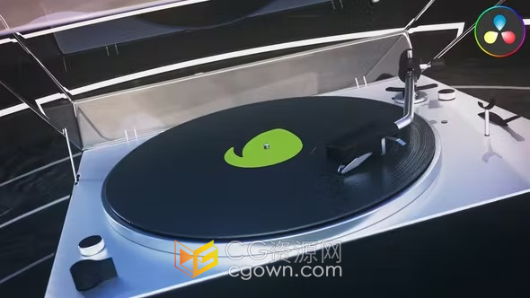 DR达芬奇模板-旋转的黑胶唱片场景品牌标志显示Vinyl Logo
