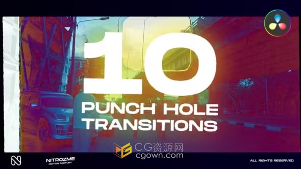 达芬奇转场模板-10种胶片过渡Punch Hole Transitions Vol. 01