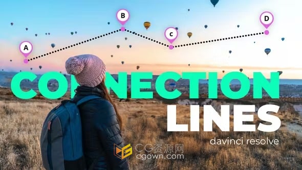 DR达芬奇模板-直线点线虚线链接点连接线旅游视频地图指针定位线路