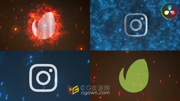 DaVinci Resolve火焰标志粒子火花LOGO动画视频达芬奇模板