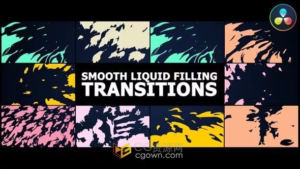 DaVinci Resolve模板-2D卡通时尚彩色平滑液体填充过渡