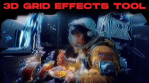 DR达芬奇模板-四个3D网格效果工具创建像素失真故障特效