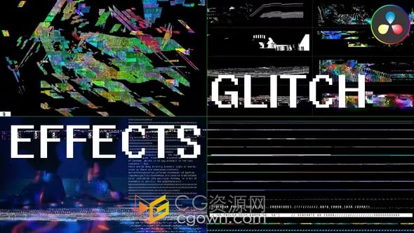大量数字失真RGB像素艺术故障效果叠加层-DaVinci Resolve达芬奇模板