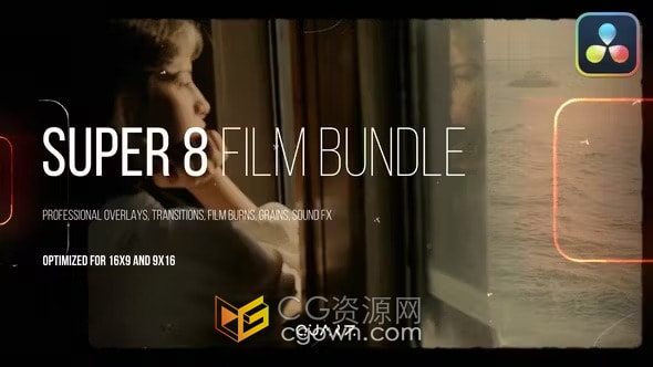 Davinci Resolve模板-Super 8胶片素材叠加过渡电影刻录效果lut