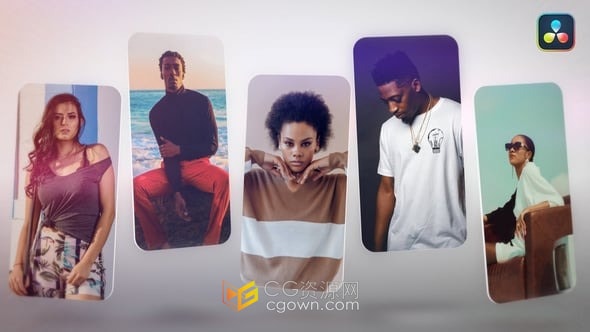 DaVinci Resolve达芬奇模板-时尚卡片标志带有3d卡片动画效果照片LOGO片头